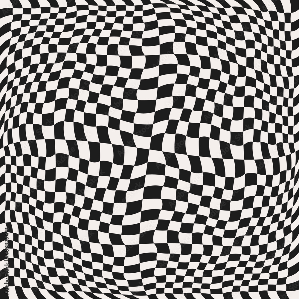 Poster Checker curl vector flag. Seamless convex or concave wavy race flag. Vector squares cells checkerboard.