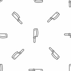 Grey line Meat chopper icon isolated seamless pattern on white background. Kitchen knife for meat. Butcher knife. Vector