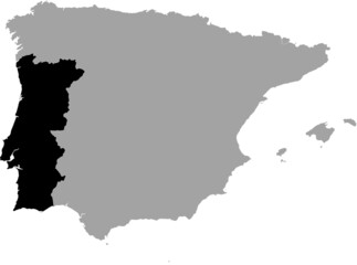 Black Map of Portugal within the gray map of Iberian peninsula