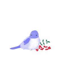 かわいいい　青い鳥　赤い実　枝