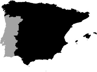 Black Map of Spain within the gray map of Iberian peninsula