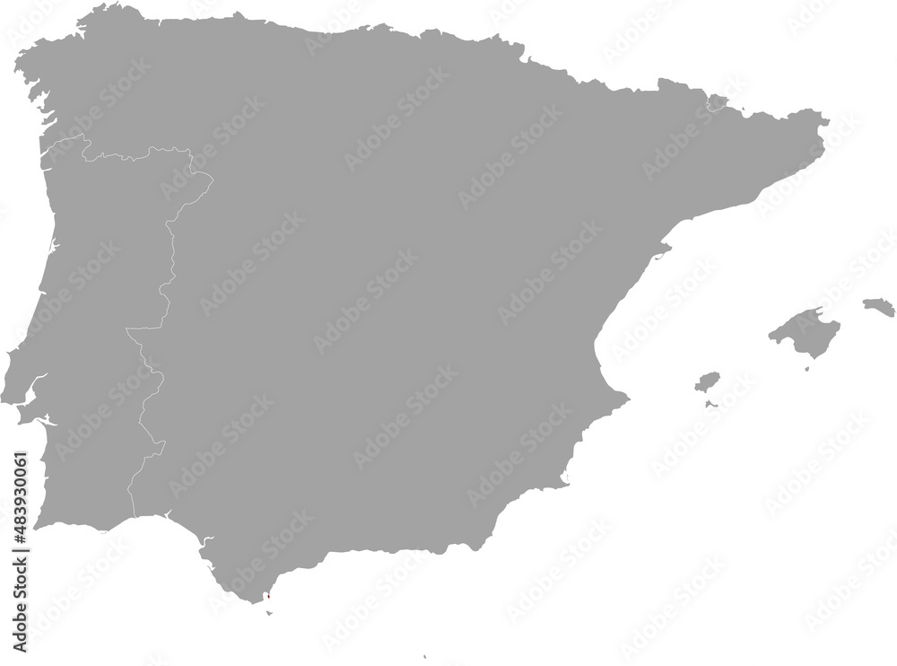 Fototapete map of gibraltar with national flag within the gray map of iberian peninsula