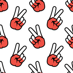 Fototapeta premium Poland flag in the form of a peace sign. Seamless background. Gesture V victory sign, patriotic sign, icon for apps, websites, T-shirts, souvenirs, etc., isolated on white background