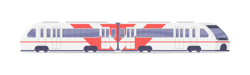 Modern subway speed train locomotive and wagon isometric vector illustration. Two section public underground machinery railroad passenger transportation city moving or intercity travel isolated © Виктория Суханова