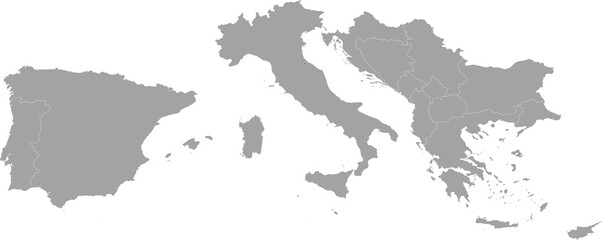 Map of San Marino with national flag within the gray map of South Europe