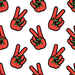 Fototapeta premium Morocco flag in the form of a peace sign. Seamless background. Gesture V victory sign, patriotic sign, icon for apps, websites, T-shirts, souvenirs, etc., isolated on white background