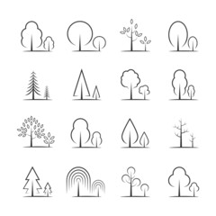 Trees and Forests vector icon set on a white background.