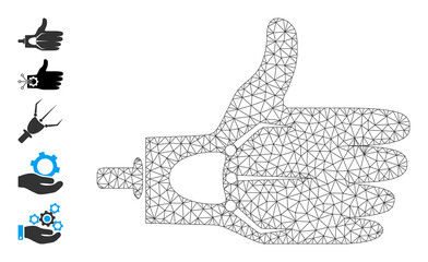 Vector artificial hand mesh icon model. Abstract flat mesh artificial hand, designed with flat mesh.