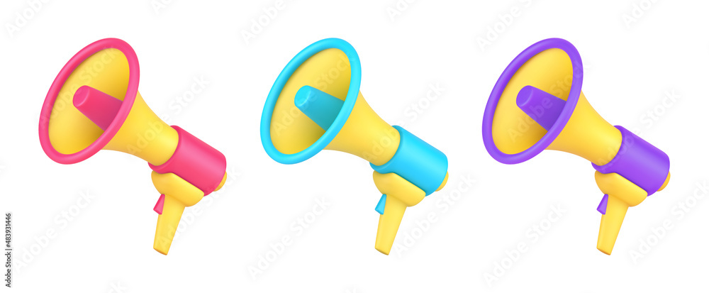 Poster collection bright decorative loudspeakers with handle and button for loud voice broadcasting 3d