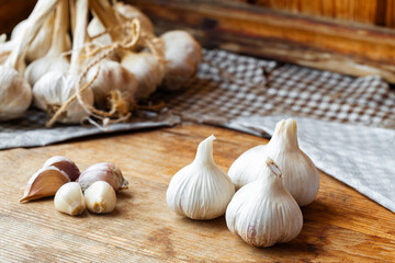 Garlic bulb on rustic wooden table