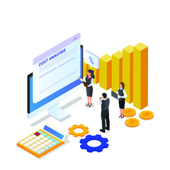 Cost analysis isometric 3d vector concept for banner, website, illustration, landing page, flyer, etc.