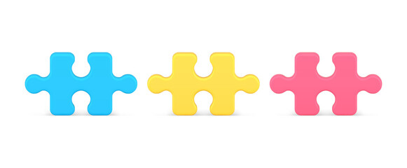 Collection blue, yellow and red jigsaw logic game pieces for assembling isometric decorative design