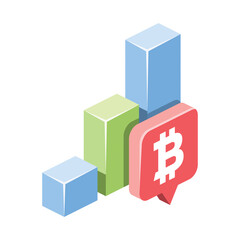 Charts chat bubble bitcoin. Vector 3d line isometric, color web icons, new flat style. Creative design idea for infographics.