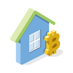 Home bitcoin cryptocurrency. Vector 3d line isometric, color web icons, new flat style. Creative design idea for infographics.