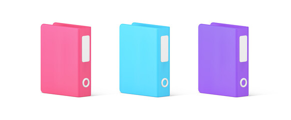 Collection realistic multicolored cardboard folders for paper documents storage organization 3d