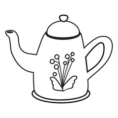Ceramic teapot or watering can in cartoon style. Coloring page