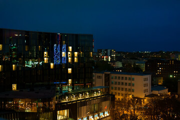 Modern hotel in the city of Tallinn at night.