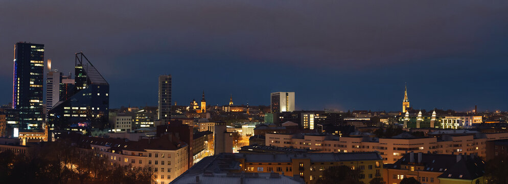 Panoramic view of Tallinn city at night. © M-Production