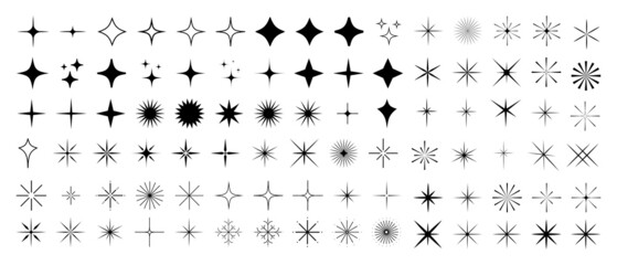 Cool Sparkle Icons Collection. Shine Effect Sign Vector Design. Set of Star Shapes. Magic Symbols.