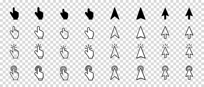 Computer Mouse Pointer Set - Different Black Vector Icons Isolated On Transparent Background