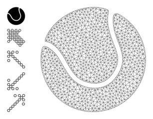 Vector tennis ball mesh icon structure. Abstract flat mesh tennis ball, designed with triangular grid.