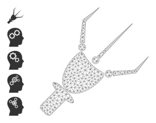 Vector nanobot arm mesh icon model. Abstract flat mesh nanobot arm, designed with flat mesh. Mesh carcass nanobot arm icon image in low poly style with structured linear items and similar objects.