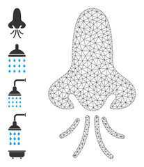 Vector nose snuff mesh icon model. Abstract flat mesh nose snuff, created from flat mesh. Polygonal carcass nose snuff icon image in lowpoly style with structured linear items and other objects.