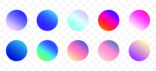 Set of round Vector Gradient. Multicolor Sphere. Modern abstract background texture. Template for design. Isolated objects
