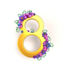 Gold Colored Number 8 to Celebrate 8 March International Women's Day