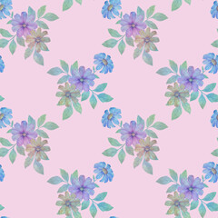 Abstract watercolor illustration with flowers. Watercolor flower prints with leaves repeating seamless pattern. endless motif for textile decor, wallpaper, wrapping paper packaging and design