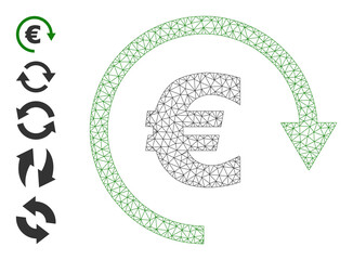 Vector Euro repay mesh icon structure. Abstract 2d mesh Euro repay, designed with flat mesh. Mesh carcass Euro repay icon image in lowpoly style with organized linear items and similar objects.