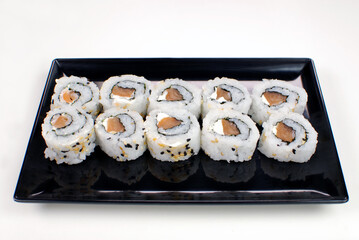 Salmon fish hossomaki in white background