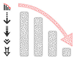 Fototapeta premium Vector negative trend mesh icon model. Abstract 2d mesh negative trend, created from flat mesh. Mesh carcass negative trend icon image in low poly style with connected lines and similar objects.