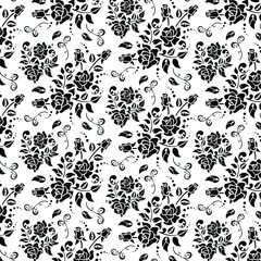  Pattern. Black and white image of colors and leaves. Seal on fabric. Background for design.