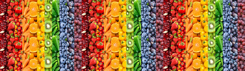 Fruits, vegetables and berries. Background of mixed ripe food. Healthy food. Vitamins