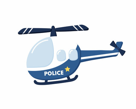 Police Helicopter. Cartoon style. Vector isolated.