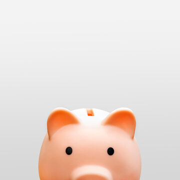 Money Box For Investment Banking Financial. Concept Of Save Money, Business, Finance. Pink Pig Money On Grey With Copy Space.