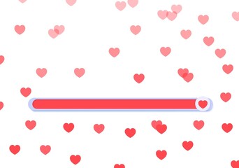 Line of sliders for determining the level of approval. Movable simple buttons with red hearts, appreciating lively like. Element template for head on social media, mobile app, feedback swipe