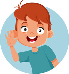 Little Boy Saluting Waving Hand Vector Cartoon