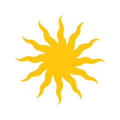 Gold silhouette of the sun. Medieval symbol of the sun with many rays. Astrological symbol. Vector illustration in art deco style.