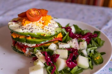 Close-up of healthy vegan food with vegetables