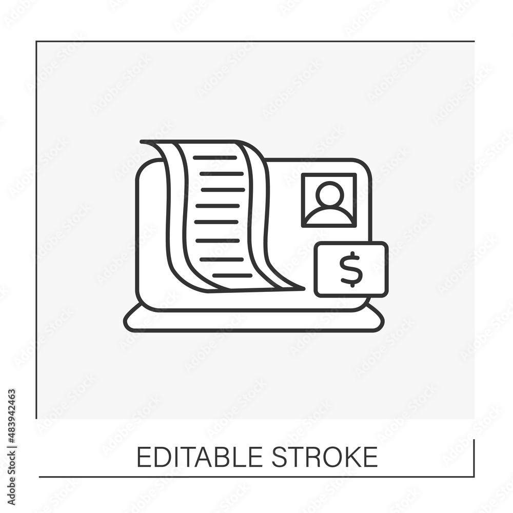 Poster scriptwriting line icon. scriptwriting services on laptop. remote work. script development.film scen