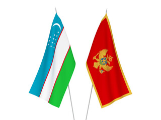 National fabric flags of Uzbekistan and Central African Republic isolated on white background. 3d rendering illustration.