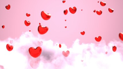 Red Hearts Balloons About A Cloud