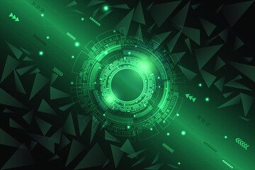 Abstract, futuristic technology idea concept dark green background.