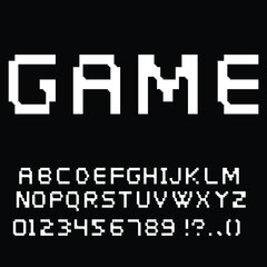 Fototapeta premium Pixel retro fonts .Video game letters and numbers . Vector alphabet .