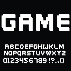 Pixel retro fonts .Video game letters and numbers . Vector alphabet .