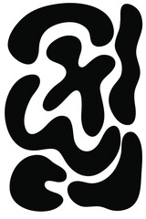 Organic spots. Irregular abstract shapes, stone or black blobs. Abstract organic random pebble silhouettes, blotch and inkblot. Simple liquid splodge elements water forms. Stock vector minimal bubble.