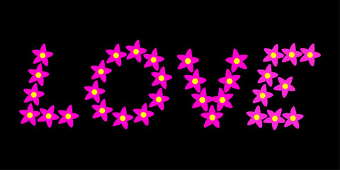 The word love is written in small flowers, love is all around us