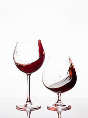 red wine and cognac in glasses. beautiful still life